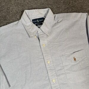 Ralph Lauren Shirt Men's Large Blake Button Up 100% Cotton Pony Blue Short Sleev